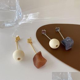 Dangle Chandelier Tarcliy Creative Design Asymmetric Wooden Ball Irregar Resin Earring Geometric Metal Long Temperament Wo Dhgarden Dhmjq