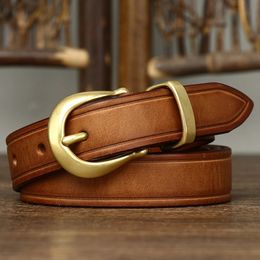 Belts 2.4cm Copper Buckle High Quality Cowskin Genuine Leather Belts for Women Luxury Female Belt For Jeans Simple Strap Waist Belt 231115