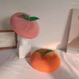 Berets Japanese Spring And Summer Lovely Orange Beret Peach Painter Hat Creative Gift Female