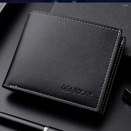 Card Holders Fashionable European And American Men's Two Fold Horizontal Leather Wallet PU Soft Student Trend Bag