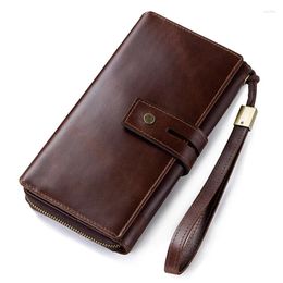 Wallets Crazy Horse Leather Men's Clutch Long Wallet Zipper Coin Purse For Cell Phone Male Card Holder Vintage Cuzden