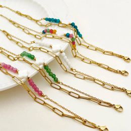 Link Bracelets Versatile Beach Resort Style Colorful Crystal Bracelet Stainless Steel Plated Shell Small Flower For Women