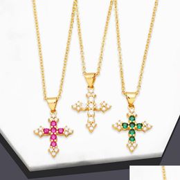Pendant Necklaces Voleaf Relius Cross Necklaces For Men Cz Genunine Gold Plated Copper Trendy Rainbow Christianity Jewellery Vne111 Drop Dhrsd