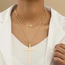 Pendant Necklaces Boho Fashion Gold Color Simple Multi-layer Chain Necklace For Women Vintage Female Men Large Cross Punk Jewelry Gift