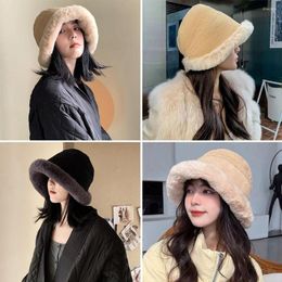 Cycling Caps Women Plus Velvet Warm Soft Faux Fur Fisherman Cap Bucket Hat Sun Panama