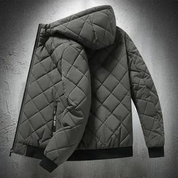 Mens Down Parkas Jackets for Men with Hood Autumn Winter Cotton Padded Jacket Fashion Clothing Rhombus Texture Casual Plus Size 5XL 231114