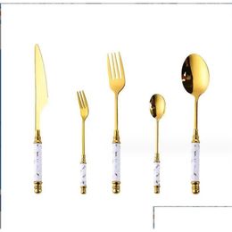 Spoons Spoons Stainless Steel Coffee Stirring Spoon Flatware Ceramic Long Handle Vacuum Plating Ice Cream Teaspoon Gold-Plated Dessert Dh9Hr