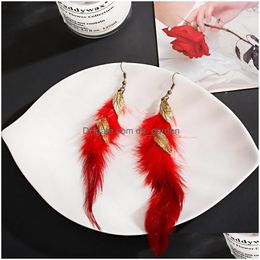 Dangle Chandelier Bohemian Leaf Feather Earrings For Women 2021 Jewelry Gold Pendant Tassel Drop Delivery Dhgarden Dhmso