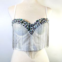 Women's Tanks Crop Top Rhinestone Bra Fashion Nightclub Corset Coquette Clothing Rave Festival Bustier Female Summer Party Sleeveless Vests