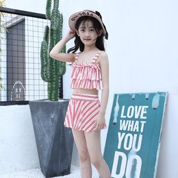 Two-Pieces Children Swimsuit cute Girl's Split Swimwear Baby Striped Bathing Suit Kids Baby Girl Children Beachwear With Skirt 5-12 years