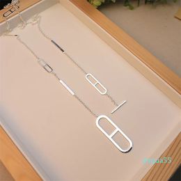 Long chain For Women Letter Round Lock Jewelry S925 Silver Necklace Set sweater chain Gold rose gold