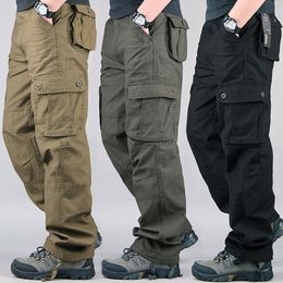 Men's Pants Cotton Work Baggy Cargo Loose Straight Military Uniform Tactical Trousers Street Running Training Sport Sweatpants 230414