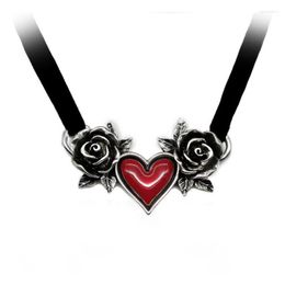 Chains Goth Jewelry Necklace Vintage Red Heart Rose Flower Women Velvet Rope Choker Necklaces Halloween Party Dance Accessory Clavicle