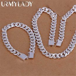 Chain Hot charm 925 sterling Silver Bracelets necklace Jewellery set for men ic 10MM Square Chain 20/22/24 inch Fashion Party GiftL231115