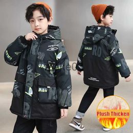 Down Coat Winter Boys Hooded Down Jacket Kids Plush Thicken Warm Coat Children camouflage Outdoor Sport Clothes Teenage Outerwear 5-14Year J231115