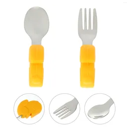 Dinnerware Sets 2 Pcs Silicone Ladle Baby Spoon Fork Silverware Cutlery Set Kids Spoons Learning Tableware Feed