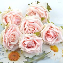 Decorative Flowers 20 Pcs 7cm Pink Silk High Quality Rose Heads For Wedding Home Decoration Fake DIY Wreath Scrapbook Supplies