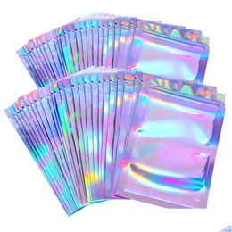 Packing Bags Holographic Colour Resealable Smell Proof Foil Pouch Bag Flat For Party Favour Food Storage Retail Lx4568 Drop Delivery O Dht8B