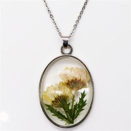 Pendant Necklaces 2023 Fashion Creative Transparent True Dried Flower Oval Retro Resin Women Necklace Charm Jewelry Gift