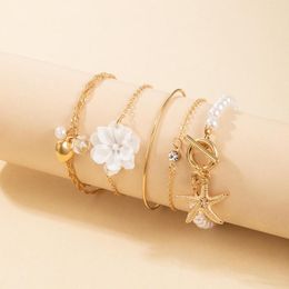 Charm Bracelets Meetvii 5pcs/sets Luxury Pearl Stone Flowers For Women Summer Starfish Heart Shiny Crystal Bangle Jewellery