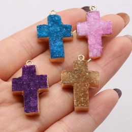 Pendant Necklaces Natural Stone Crucifix Shape Druzy Agate Pendants Charms For Women Men Jewelry Making DIY Necklace Earrings Accessories