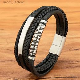 Chain XQNI Braided Wr Leather Bracelet for Men Stainless Steel Bangle Vintage Fashion Male Bracelets Punk Stylish Rope WristbandL231115