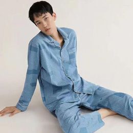 Men's Sleepwear Pyjamas Sets For Men Spring Autumn Long Sleeved Turn-Down Collar Pyjamas Cotton Male Homewear Leisure