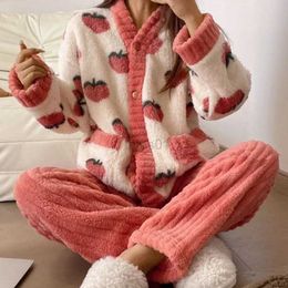 Women's Sleep Lounge Autumn Winter Kaii Cartoon Pajama Sets Women Pyjamas Warm Flannel Loung Sleepwear Girl Pijama Mujer Night Suits Homewear PJ zln231115