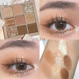 Eye Shadow 9 Colors Glitter Gold Brown Eye Shadow Palette Shimmer Matte Earth Color Eye Shadow Waterproof Shiny Sequins Long-lasting MakeupL231115