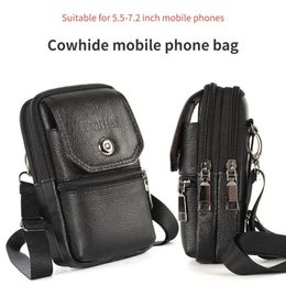 Outdoor Bags 2023 Men's Cowhide Mobile Phone Bag Vintage Crossbody Construction Site Case Waterproof Waist 231114