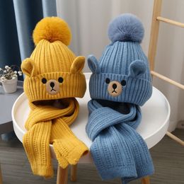 Cute Cartoon Children's Hat Scarf Set Winter Knitted Wool Kids' Warm Bear Pullover Hat Scarf 3-10Y df319