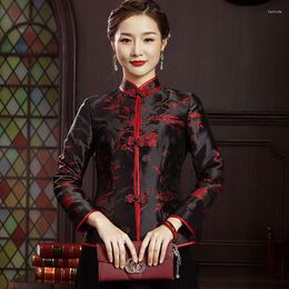 Ethnic Clothing Cheongsam Women's Plus Size Tops 2023 Spring Silk Satin Fabric Jacquard Splicing Chinese Style Tang Costume Qipao Shirts