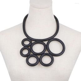 Choker Steampunk Statement Rubber Jewellery Current Ladies Black Necklace Thick Chain 6 Circles Pendant Costume Jewellery Chic