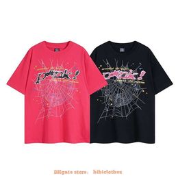 Designer Fashion Clothing Tshirt Luxury Mens Casual Tees Trend Brand Web Pink Print High Quality Cotton Short Sleeve T-shirt Men Women