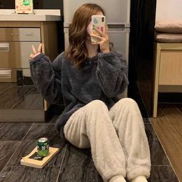 Women's Sleep Lounge Ladies Pyjama Women Winter Flannel Pyjama Set Fleece Pyjamas Sleepwear Thick Warm Velvet Female Homewear Suit Cute Sweet Pijama zln231115