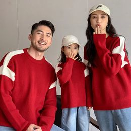 Family Matching Outfits Christmas Red Sweater Mother and Daughter Fashion Knitted Parachute Year 2024 Father Son 231115