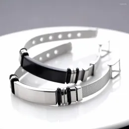 Charm Bracelets Stainless Steel Adjustable Mesh Belt Design Bracelet With Blank Curved Tag Free Laser
