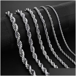 Chains Stainless Steel Rope Chain Necklace 2-5Mm Never Fade Waterproof Choker Necklaces Men Women Twist Hip Hop Jewellery 316L Sier Chai Dhwcm