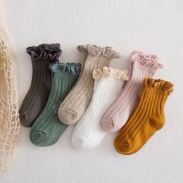 Cute Lace Baby Girls Socks Cotton Spring Autumn Children Socks Solid Color Princess Mid Tube Toddler Socks