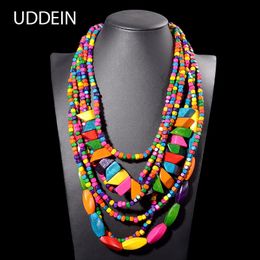 Chokers Bohemian Geometric Colourful Wood Bead Necklace Pendant Handmade Multi Layer Beaded Wooden Jewellery Vintage Statement Collier 231115