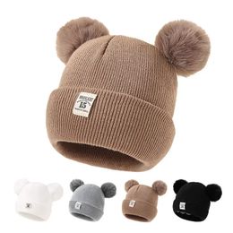 Caps Hats Autumn Winter Baby Warm Knitted Hats With Pom Kids Knit Beanie Hat Solid Color Children Hat For Boys Girls Accessories 231115