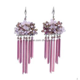 Dangle Chandelier Cute Crystal Flowers Chain Drop Tassel Earrings For Women 2021 Handmade Bridal Jewellery Accessorie Dhgarden Dhg1E