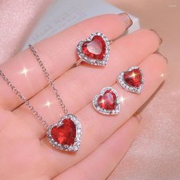 Necklace Earrings Set Natural Garnet Rings Pendants Three Piece Jewelry For Women Japan And South Korea As Gifts