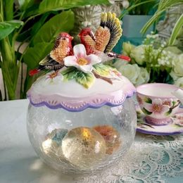 Storage Bottles Three-dimensional Redbird Wood Gou Flower Ceramic Glass Jar Cookie Candy Jewelry Home Decoration