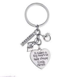 Key Rings 12Pcs Metal Charms Keyring It Takes A Big Heart To Help Shape Little Minds Keychain Apple Rer Abc Letters Teachers Key Chain Dhgby