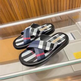 Fashion Men Vintage Hotel Slippers Sandals Famous Onyx Resin Flats Cross Canvas Striped Double Ankle Front Strap Slides Classic platform Sliders Flips Flops EU 38-45