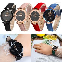 Wristwatches 1pc Women Fashion Leather Watch Quartz Round Wrist Watches Stainless Steel Back Cover