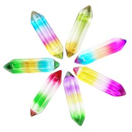 Multicolour Gradient Healing Crystal Pendant Wire Wrap Hexagon Pendulum Charm Pendant for Keychain and Necklace