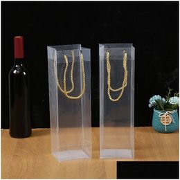 Storage Bags Transparent Red Wine Handbag Plastic Pp Gift Bag Holiday With Rope Lx5501 Drop Delivery Home Garden Housekee Organizatio Dhj2T