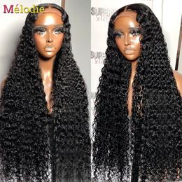 Synthetic s Melodie 30 Inch 250 Density Deep Wave Lace Front Human Hair Brazilian 13x4 13x6 Curly Frontal 360 Remy 231115